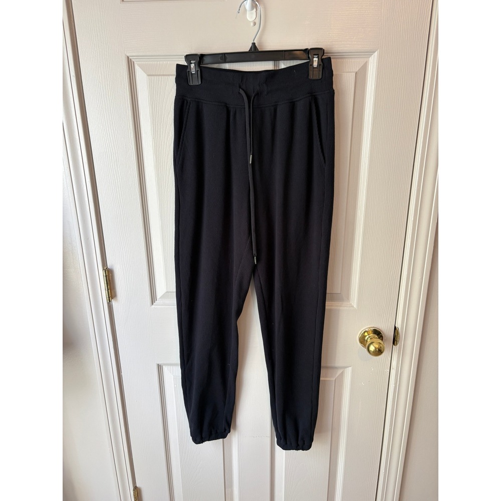 Freely Jogger Pants Women Small Black Waffle Knit Ribbed Athleisure Loungewear
